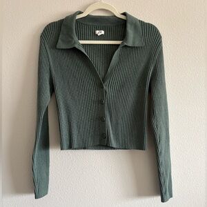 Aerie Ribbed Button-Up Sweater - Green